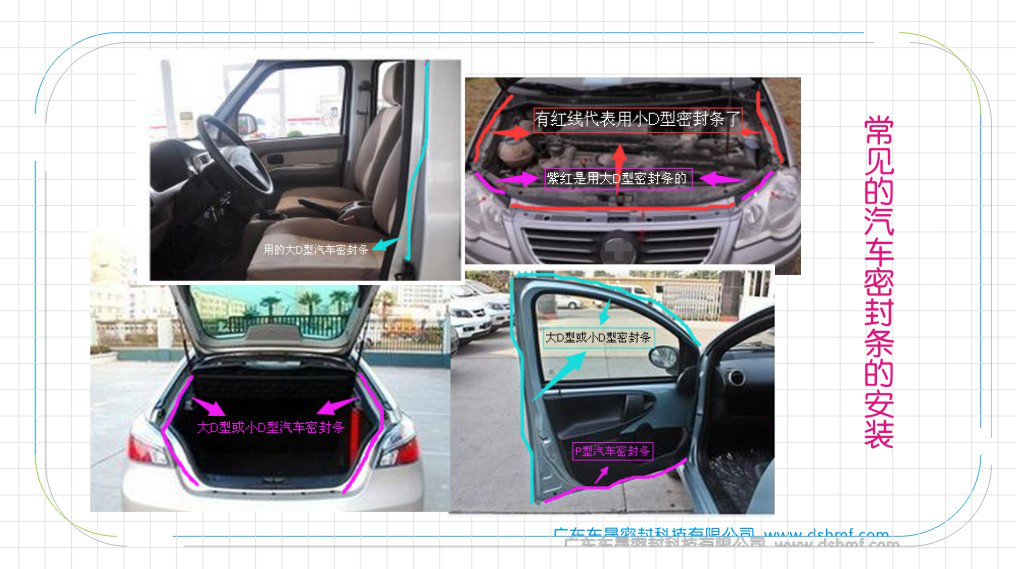 汽車機(jī)蓋、門框、后備箱、門柱、常見的汽車密封條圖